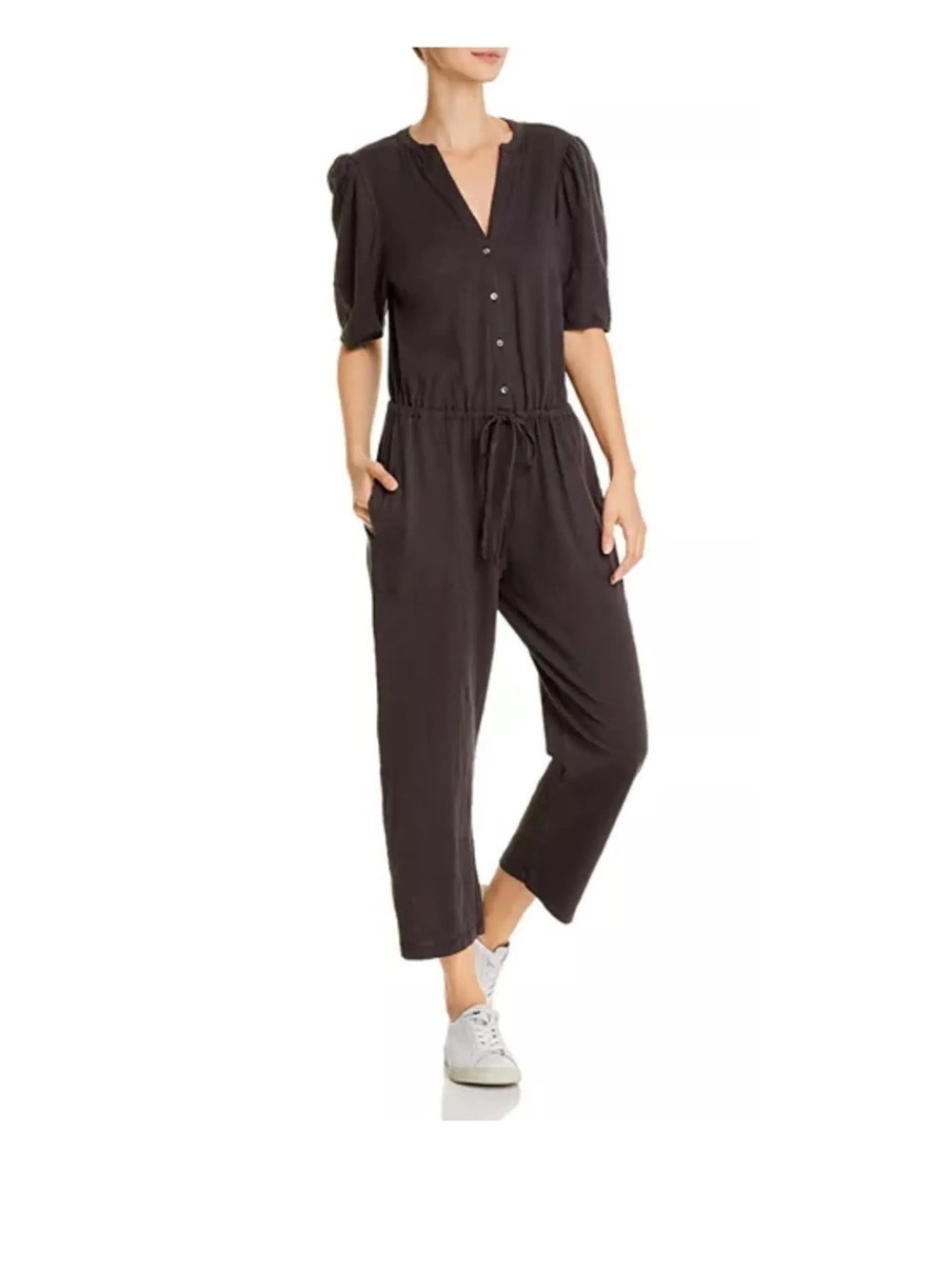 Velvet by Graham & Spencer Lyra Black Short-Sleeve 100% Linen Jumpsuit Size XS